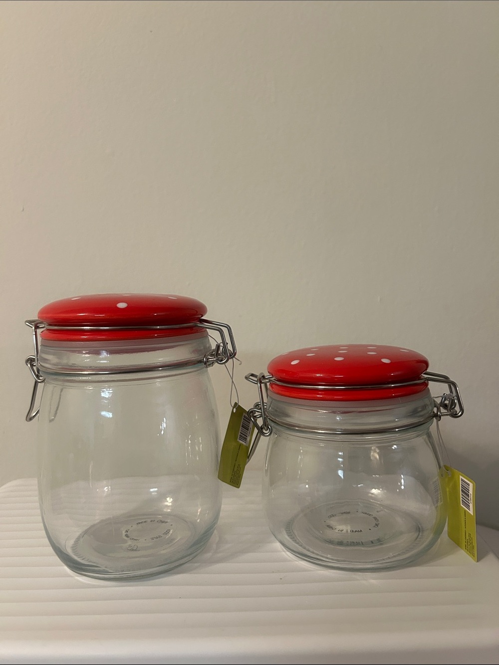 Red Polka Dot Glass Storage Jars with Airtight Clamp Lids
